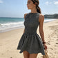 👗 50% OFF NOW! ☀️ Sleeveless Gingham Smocked Mini Dress – Stretchy & lightweight – Perfect for holidays, beach or warm days – playful vintage style ✨🌸