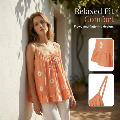 👚 50% OFF NOW! 🌼 Women's Daisy Print Spaghetti Strap Camisole – Soft, breathable & lightweight – Perfect for layering, lounging or hot summer days – cute floral vibe ☀️