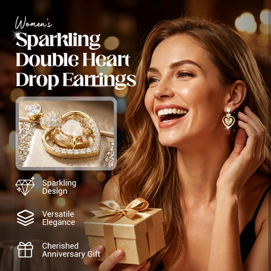 💖 50% OFF NOW! ✨ Women's Sparkling Double Heart Drop Earrings – Cubic zirconia & secure latch – Romantic design, lightweight – perfect for daily wear or gifting 💎