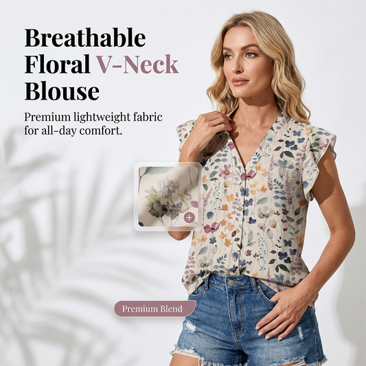 👚 50% OFF NOW! 🌸 Women's V-Neck Floral Print Button-Down Blouse – Lightweight & breathable – Relaxed fit, perfect for work, weekends or warm weather – effortless feminine style ✨