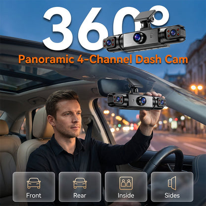 📹 50% OFF NOW! 🚗 360° Panoramic 4-Channel Dash Cam – 1080P Full HD with night vision – Quad-camera system, parking monitor – ultimate car security and coverage 🌙