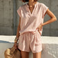 👚 50% OFF NOW! 🌸 Women's Casual V-Neck Top & Shorts Set – Soft, breathable & relaxed fit – Perfect for summer lounging, beach or casual days – easy 2-piece style 🩳