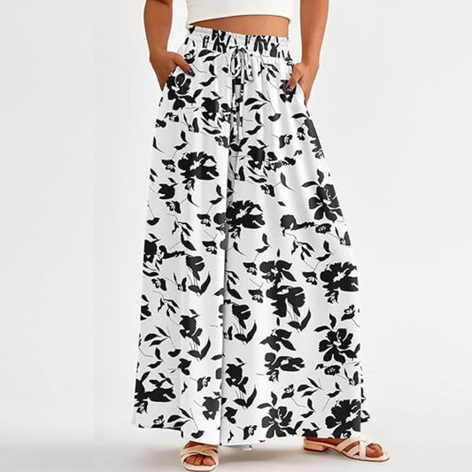 👖 50% OFF NOW! 🌸 Floral Print High-Waisted Wide Leg Pants – Lightweight & flowy – Elastic back, perfect for summer or resort wear – chic and comfortable ✨