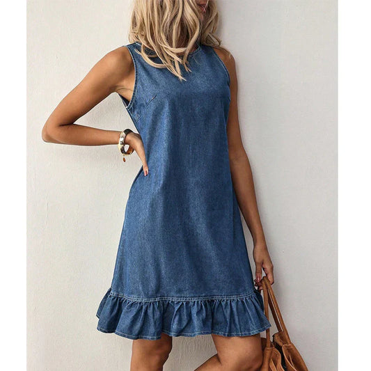 👗 50% OFF NOW! 🌸 Women's Sleeveless Denim Ruffle Hem Dress – Soft denim & flared fit – Perfect for summer, beach or casual outings – cute and comfortable 🌊✨