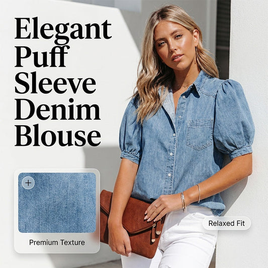 👚 60% OFF NOW! ✨ Women's Puff Sleeve Denim Blouse – Button-down, lapel collar & lightweight – Breezy cotton, perfect for summer days or casual chic – feminine and stylish 🌸