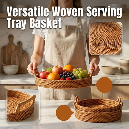 🧺 50% OFF NOW! 🥳 Round Imitation Rattan Serving Basket with Handles – Lightweight & durable – Perfect for bread, fruit or snacks – boho style for table or picnic 🌿