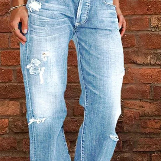 👖 50% OFF NOW! 🔥 Women's Distressed Slim Fit Flare Jeans – Stretchy denim & vintage look – Ripped details, flattering fit – perfect for casual days or edgy street style ✨