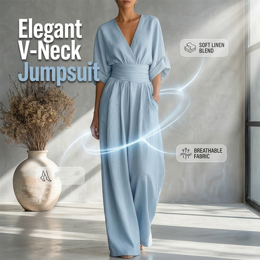 👗 60% OFF NOW! ✨ Women's V-Neck High Waist Wide Leg Jumpsuit – Flowy & lightweight – Flattering fit, perfect for summer events or resort wear – effortless elegance 🌸