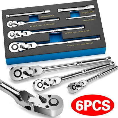 🔧 50% OFF NOW! ⏰ 6-Piece Flex Head Ratchet Wrench Set – 72-tooth gear & 180° pivoting head – For tight spaces, rust-resistant – ideal for auto or home repair 🛠️