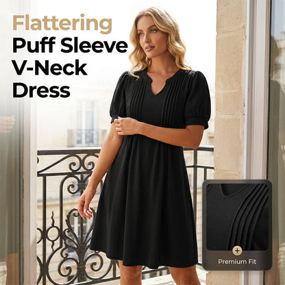 👗 50% OFF NOW! 🌸 Women's Elegant Puff Sleeve V-Neck Dress – Lightweight & flowy – Romantic design, perfect for weddings or garden parties – feminine and chic ✨
