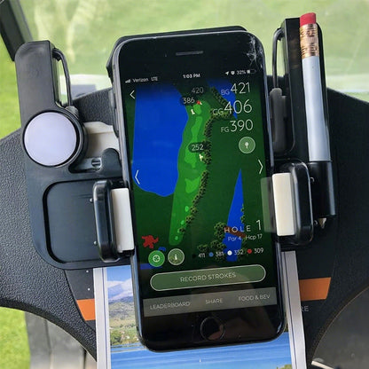🏌️ 50% OFF NOW! ⏳ All-in-One Golf Cart Accessory Mount – Holds phone, scorecard & pencil – Sturdy clamp, 360° rotation – perfect for the course 🚗