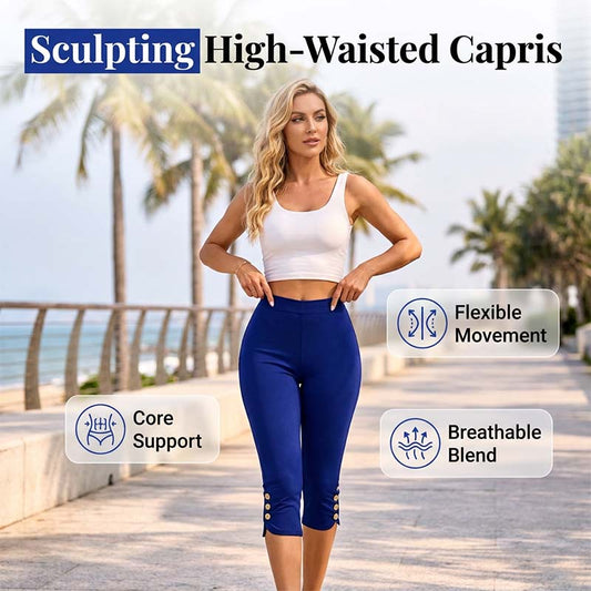 👖 50% OFF NOW! 🌸 Women's Comfortable Tummy Control Stretch Capris – High-waisted & 4-way stretch – Breathable, perfect for yoga, travel or everyday comfort – flattering and smooth ✨