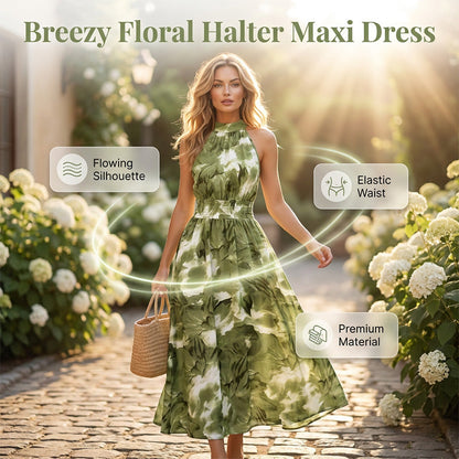 👗 60% OFF NOW! 🌸 Women's Halter Neck Sleeveless Printed Dress – Lightweight & flowy – Perfect for summer, beach or vacation – vibrant print, easy breezy style 🌊