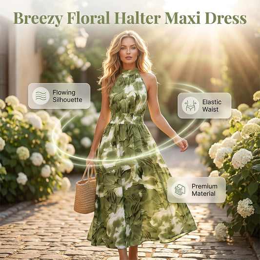 👗 60% OFF NOW! 🌸 Women's Halter Neck Sleeveless Printed Dress – Lightweight & flowy – Perfect for summer, beach or vacation – vibrant print, easy breezy style 🌊