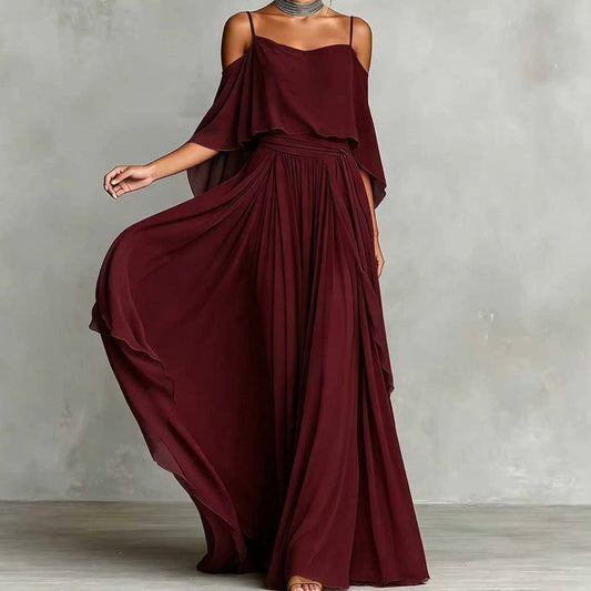 👗 50% OFF NOW! 🌸 Women's Elegant Cold Shoulder Flowing Maxi Dress – Lightweight & romantic – Perfect for summer parties, beach or special occasions – breezy and chic ✨
