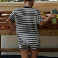 👚 50% OFF NOW! 🌸 American Vintage 2-Piece Set – Striped Tee & High Waist Shorts – Soft, breathable & relaxed fit – perfect for summer days or casual outings 🩳✨