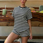 👚 50% OFF NOW! 🌸 American Vintage 2-Piece Set – Striped Tee & High Waist Shorts – Soft, breathable & relaxed fit – perfect for summer days or casual outings 🩳✨