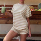 👚 50% OFF NOW! 🌸 American Vintage 2-Piece Set – Striped Tee & High Waist Shorts – Soft, breathable & relaxed fit – perfect for summer days or casual outings 🩳✨