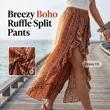 👖 50% OFF NOW! 🌸 Women's Elastic Printed Ruffle Split 7/8 Pants – Flowy & lightweight – Perfect for summer, beach or resort wear – stylish and comfortable 🌊✨