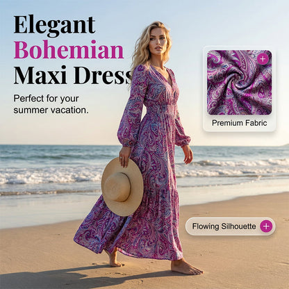 👗 50% OFF NOW! ⏰ Women's V-Neck Paisley Print Maxi Dress – Flowy & lightweight – Perfect for summer, beach or vacation – boho elegance ✨🌸