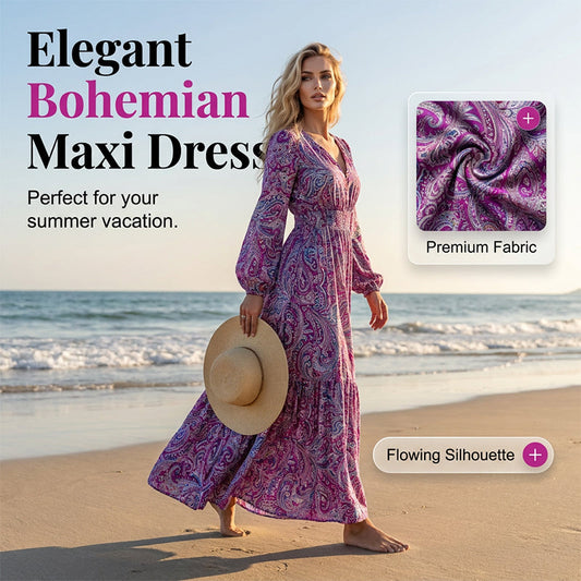 👗 50% OFF NOW! ⏰ Women's V-Neck Paisley Print Maxi Dress – Flowy & lightweight – Perfect for summer, beach or vacation – boho elegance ✨🌸