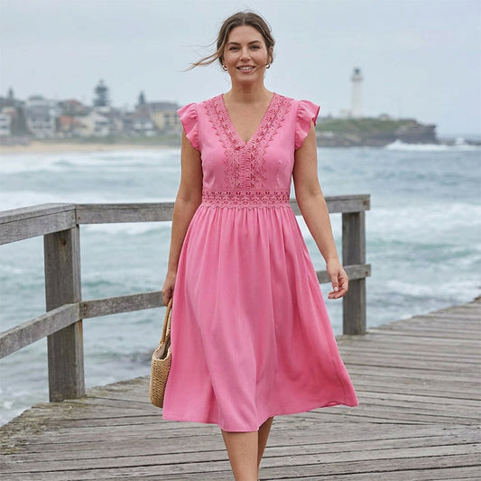 👗 60% OFF NOW! 🌸 Women's Elegant V-Neck Ruffle Sleeve Dress – Lightweight & romantic – Perfect for weddings, garden parties or summer brunch – feminine and effortless ✨💃