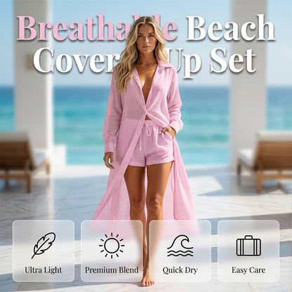 👗 50% OFF NOW! 🌸 Chic Sheer Long Shirt Set – Lightweight & elegant layering – Versatile 2-piece, perfect for summer or resort style – breathable and stylish ✨🌿