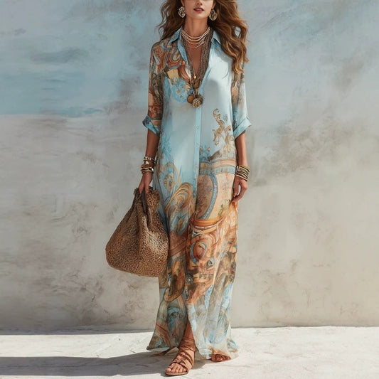 👗 50% OFF NOW! 🎁 Elegant Retro Print Maxi Dress – Boho V-neck & button-down – Flowy, breathable – perfect for beach holidays or summer elegance 🌸✨