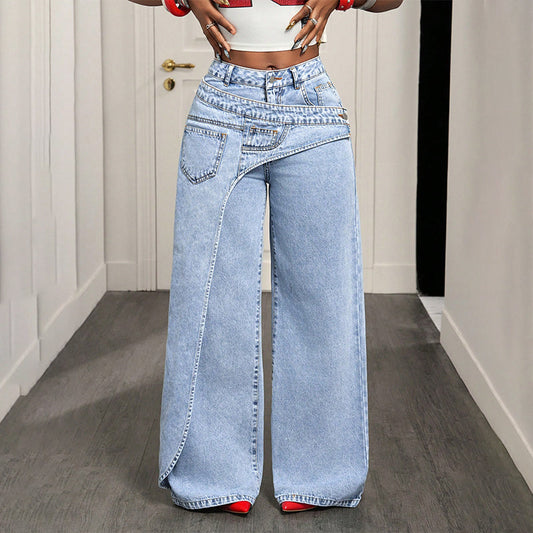 👖 50% OFF NOW! ✨ Women's Asymmetrical Waist Wide Leg Jeans – Unique waist design, relaxed fit & versatile – Perfect for chic everyday style & casual outings 🌿