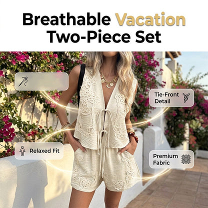 👚 60% OFF NOW! 🌴 Women's Summer Tie-Front Vest & Shorts Set – Lightweight & breathable – Perfect for beach, pool or casual summer days – stylish and comfortable 🩳✨🌸