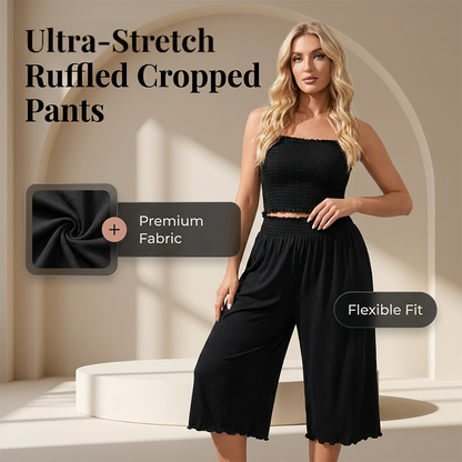 👖 50% OFF NOW! 🌸 Women's High-Stretch Ruffled Wide-Leg Cropped Pants – Comfortable & stylish – Soft, breathable fabric – perfect for summer, beach or casual chic ✨🌿