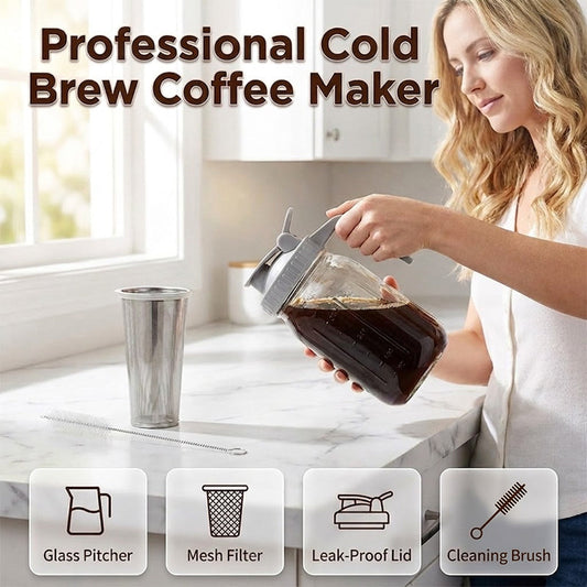🧊 50% OFF NOW! ☕ Cold Brew Coffee Maker with Lid – Fine mesh filter & glass pitcher – Smooth, low-acid brew – perfect for home, office or travel – easy to clean and reuse 🌿✨