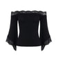 👚 50% OFF NOW! 🖤 Women's Chic Black Slim Fit Off-Shoulder Flare Sleeve T-Shirt – Soft & stretchy – Perfect for parties, date nights or chic casual looks ✨🌸