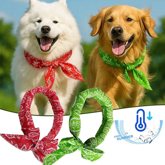 🐾 BUY 1 GET 1 FREE! 🎁 Summer Pet Cooling Collar Wrap – Ice-silk fabric, reusable & no electricity – Keeps your dog or cat cool outdoors – perfect for walks or hot days 🐶☀️✨