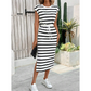 👗 50% OFF NOW! ✨ Women's Striped Drawstring Waist Split Midi Dress – Classic stripes & side slit – Breathable, perfect for summer or resort wear – stylish and comfortable 🌿🌸