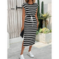 👗 50% OFF NOW! ✨ Women's Striped Drawstring Waist Split Midi Dress – Classic stripes & side slit – Breathable, perfect for summer or resort wear – stylish and comfortable 🌿🌸