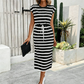 👗 50% OFF NOW! ✨ Women's Striped Drawstring Waist Split Midi Dress – Classic stripes & side slit – Breathable, perfect for summer or resort wear – stylish and comfortable 🌿🌸