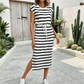 👗 50% OFF NOW! ✨ Women's Striped Drawstring Waist Split Midi Dress – Classic stripes & side slit – Breathable, perfect for summer or resort wear – stylish and comfortable 🌿🌸