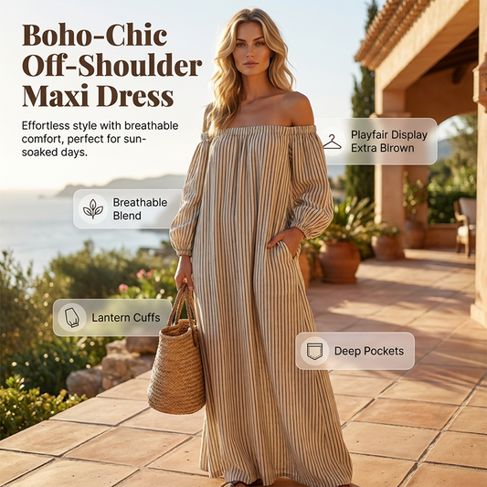👗 50% OFF NOW! 🌸 Women's Off-Shoulder Maxi Dress – Lantern sleeves & flowy fit – Perfect for summer parties or romantic evenings – elegant and lightweight ✨🌿