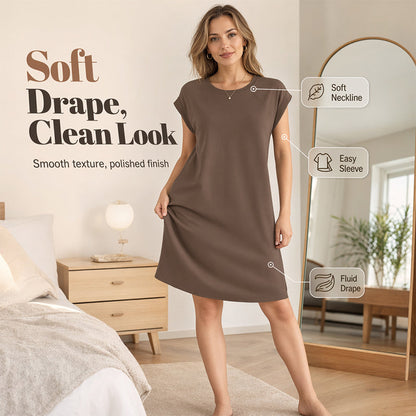 👗 50% OFF NOW! ☀️ Lightweight Solid Color Crew Neck Dress – Soft & comfortable – Perfect for all-day wear – breezy and versatile 🌸✨🌿