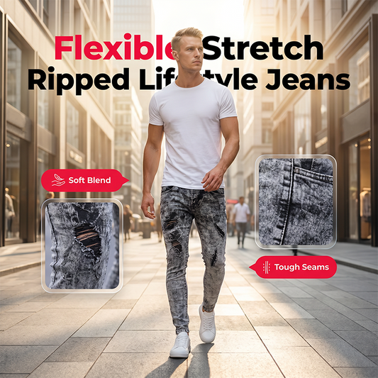 👖 50% OFF NOW! ✨ Men's Slim Fit Ripped Jeans – Stretch denim & acid wash – Edgy distressed style – perfect for streetwear or casual looks 🔥💥