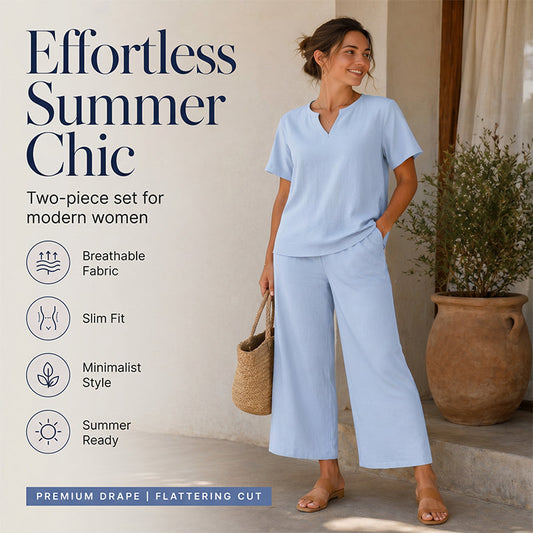 👗 50% OFF NOW! ⏳ Women's V-Neck Top & Wide-Leg Pants Set – Flowy & breathable – Perfect for summer, work or vacation – effortless style ✨🌸
