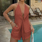 👙 50% OFF NOW! ☀️ Sexy Backless Halter Top & Shorts Set – Adjustable tie-front & breathable – Perfect for beach, pool or summer parties – chic and comfortable 🥂🌊✨