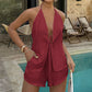 👙 50% OFF NOW! ☀️ Sexy Backless Halter Top & Shorts Set – Adjustable tie-front & breathable – Perfect for beach, pool or summer parties – chic and comfortable 🥂🌊✨
