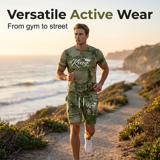 👕 50% OFF NOW! 🎉 Men's Casual Faux Denim Print T-Shirt & Shorts Set – Soft & breathable – Trendy denim look, perfect for summer or casual days 🩳✨
