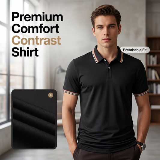 👕 50% OFF NOW! 🚆 Men's Contrast Lapel Quick-Dry T-Shirt – Crisp collar, quick-dry & wrinkle-resistant – Perfect for commutes, chinos & shorts 🕶️