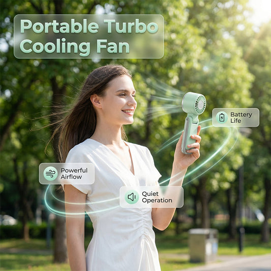 🌀 50% OFF NOW! 🔋 Foldable Turbo Handheld Fan with LED Display – 3 speeds & USB rechargeable – Compact & quiet – perfect for travel, office or hot days 🌬️✨🌿
