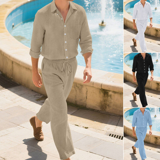 👔 50% OFF NOW! ⏰ Men's Linen Long Sleeve Shirt & Long Pants 2-Piece Set – Breathable & relaxed – Perfect for summer, smart casual or travel – lightweight and timeless 🌿💼✨