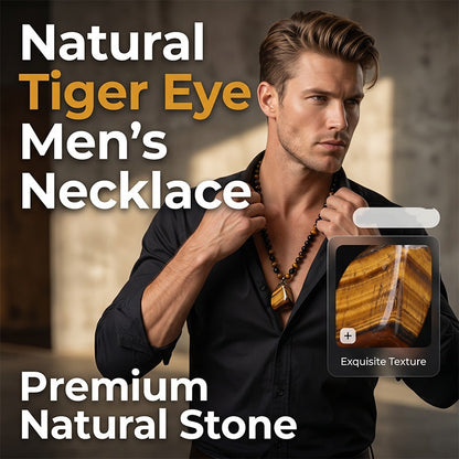 🦁 50% OFF NOW! 🔥 Men's Natural Tiger's‑Eye Beaded Necklace – Stylish energy healing stone – Perfect for daily wear or gifting – bold and meaningful 💛✨🧿