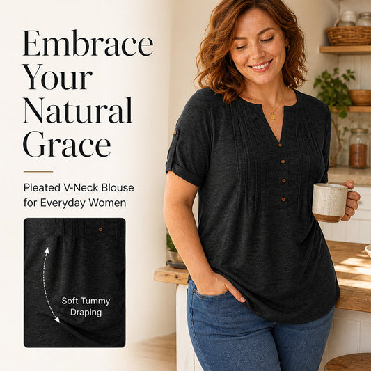 👚 50% OFF NOW! ⏰ Women's Casual V-Neck Pleated Blouse – Lightweight & flowy – Perfect for summer, work or casual chic – soft and elegant 🌸✨🌿